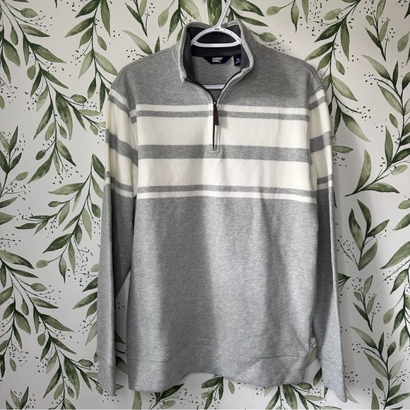 Lands’ End Bedford Rib 1/4 Zip. Medium. Gray/Ivory stripe. NWT. - Picture 2 of 9